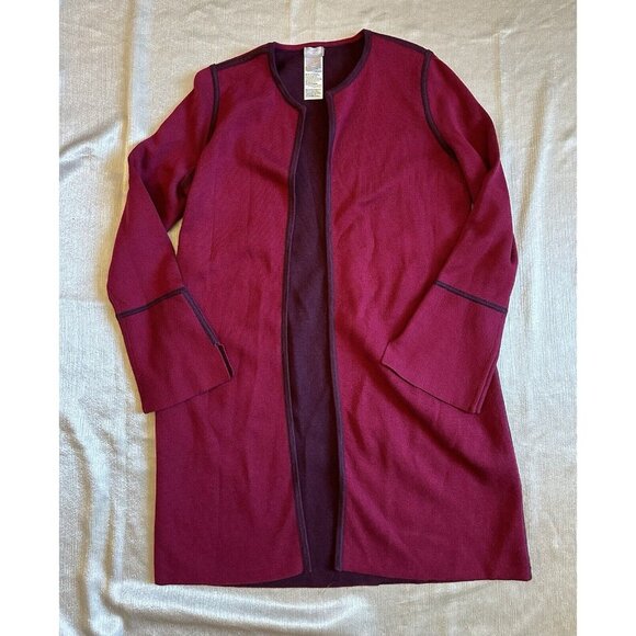 CHICO'S Reversible Cardigan Long‎ Sleeve Sweater Sz 1 Pink Red Maroon Duster - Picture 1 of 9